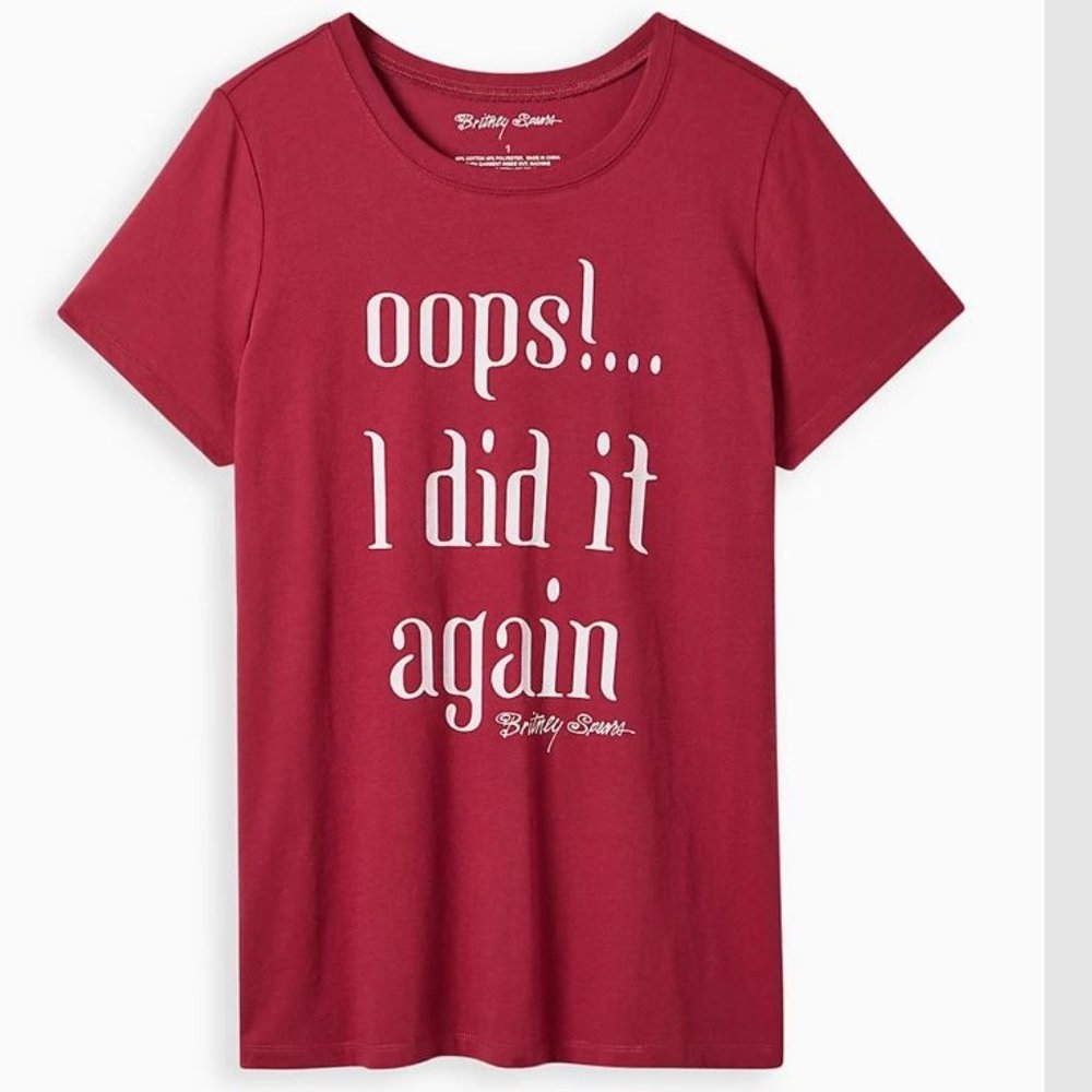 Torrid 3X 22-24 Red Crew Tee - Cotton - Britney Spears - Oops I did it again